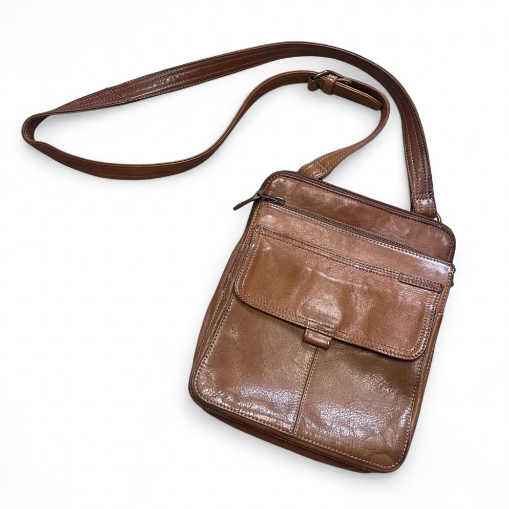 VTG Y2K Fossil Brown Leather Crossbody Travel Purse Shoulder Bag Organizer